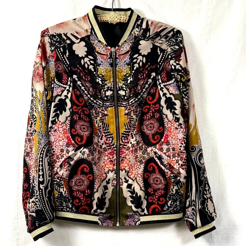 Next Bomber Jacket Womens Sz 6 Multicolor Floral Paisley Lightweight Full Zip